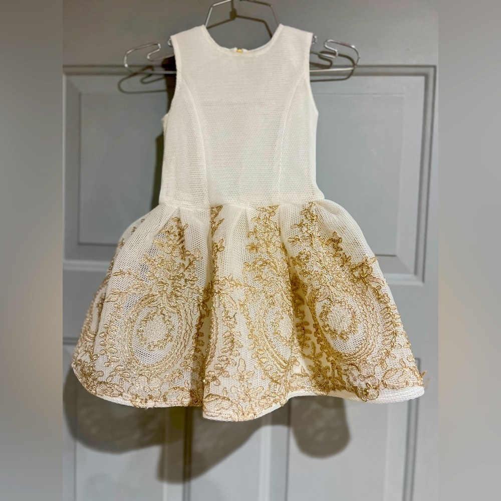 David charles  Ivory gold  Bridesmaid Gown girls size 4 dress golden color!